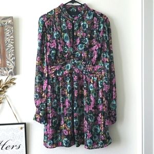 ZARA - Floral Print Dress Long Sheer Sleeves Size Large